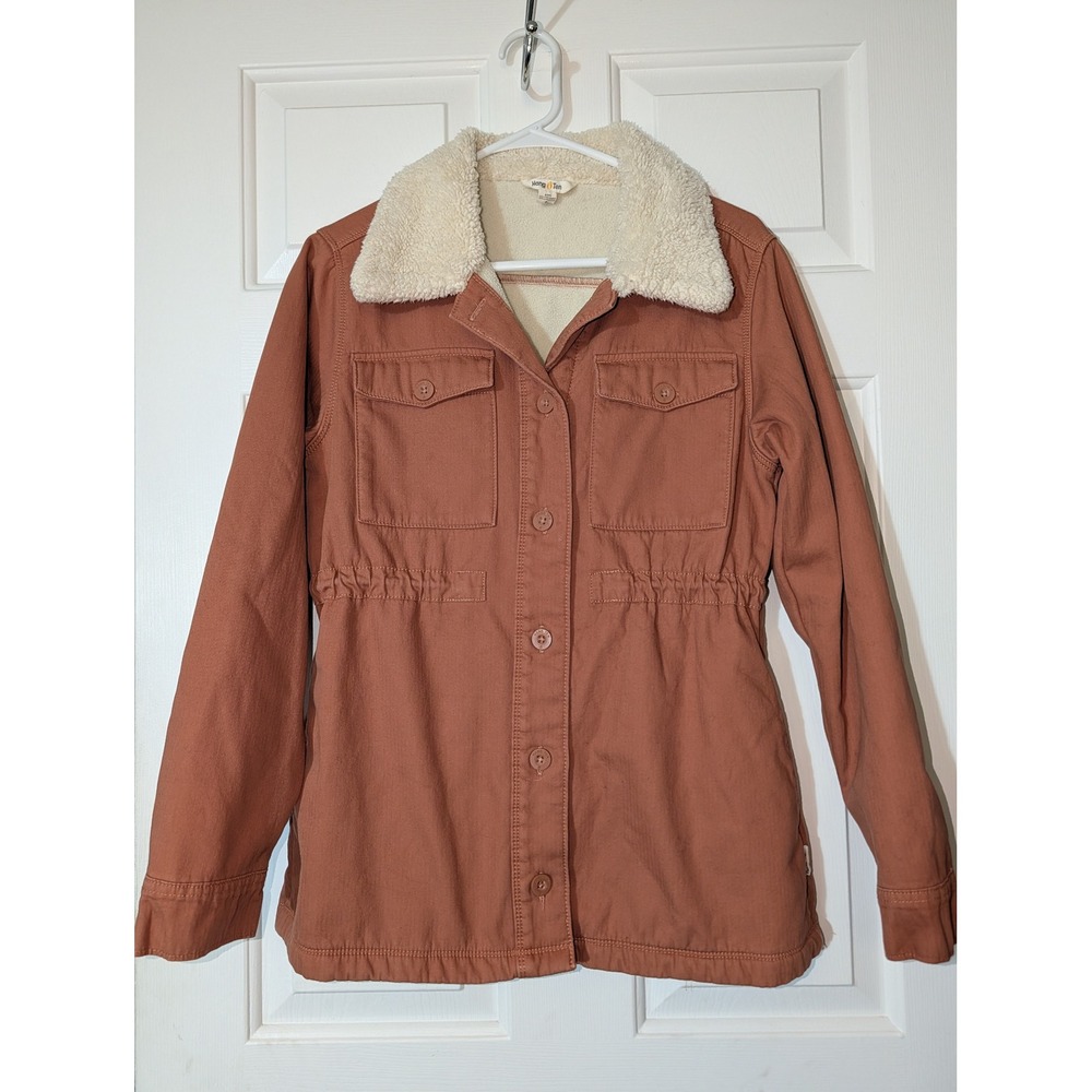 Hang Ten Sherpa Lined Utility Jacket Small Rust Brown Boho Workwear Y2K